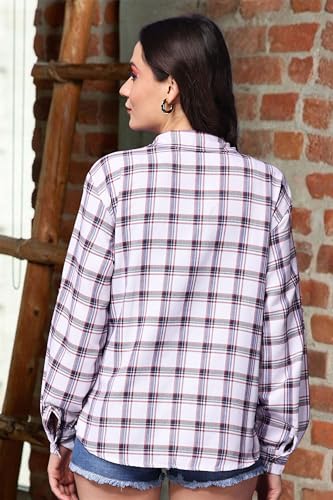 Image of POPWINGS Casual Checks Print Shirt for Women | Cotton Full-Sleeves Women Shirt | Summer Shirt for Women | Stylish Shirt for Women