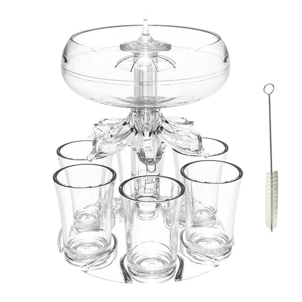 Ximie Transparent 6 Shot Wine Liquor Dispenser With 6 Glasses Wine Whisky Beer Dispenser Holder Partys Drink Dispenser Station
