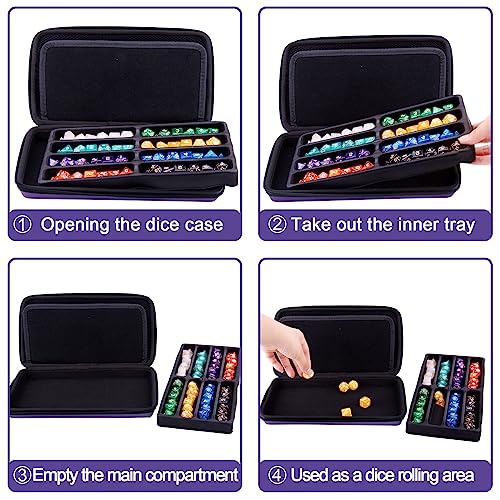 SIQUK Würfeletui kompatibel mit DND Würfel-Set, Tischspiele Würfel Fall und Würfel Rollen Tablett, Würfelschale und Vorratsbehälter Tisch RPG Fall Veranstalter DND Organizer, Reines Violett