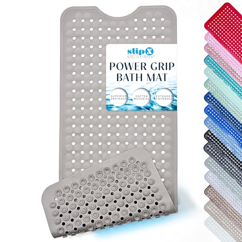 SlipX Solutions Power Grip Bathtub Safety Mat | Precision Grip Technology for Longer, Stronger, & Softer Wet Surface Protection | Solid Tan 39"x16"