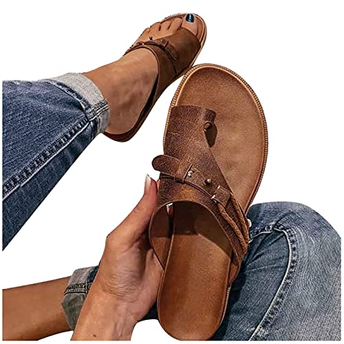 Sandalias correctoras de juanetes para mujer cuero para mujer sandalias ortopédicas corrección postura zapatillas punta abierta informales para la playa zapatos con soporte arco Café Oscuro 37.5 EU