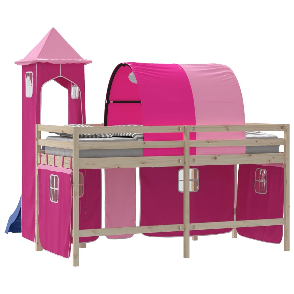 Tomostar Rideau pour Lit Mezzanine, Rideau Ciel pour Lit Superposé Enfant avec Tunnel et Tour Rose
