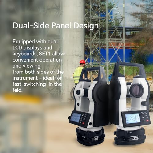SET1 Theodolite 30x Telescope 2\" Accuracy Dual Side Display Digital Theodolite for Surveying, Construction & Engineering with 10-Hour Battery