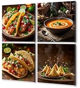 Jumong Delicious Food Wall Art 4 Panels Taco Canvas Burrito Meal Burritoss Cooking Picture Print ...