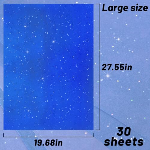 MR FIVE 30 folhas de papel de seda azul grande com glitter em massa, 20 