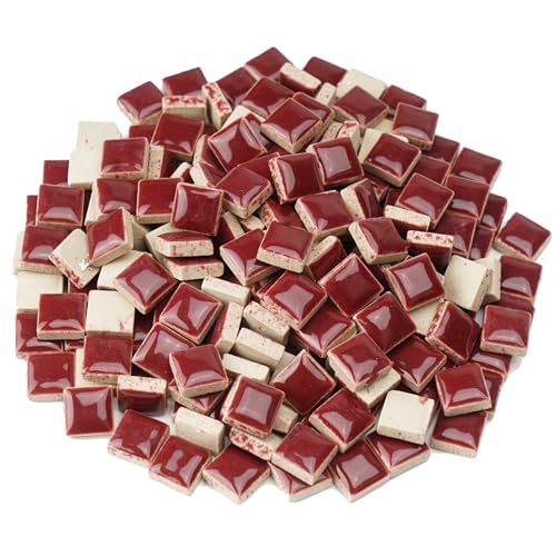 Samjobroad Piastrelle per mosaico in ceramica, 300 g/200 pezzi, piastrelle quadrate in porcellana smaltata da 1,2 cm, facili da usare per progetti artistici fatti a mano per bambini, bordeaux