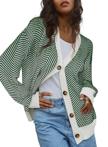 Dokotoo Women's 2025 Fashion Casual Open Front Long Sleeve Chunky Knit Striped Cardigans Sweaters Outerwear Coats2