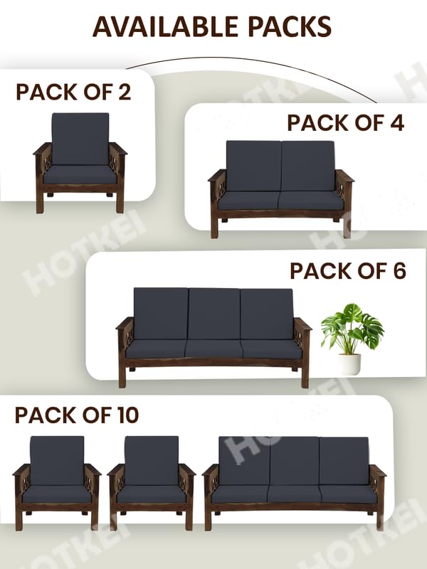 Image of HOTKEI Dark Grey (Pack of 2) 200 GSM Fabric Wooden Sofa Seat Cover Elastic Stretchable Cushion Seat Slip Cover Protector for Wooden Sofa Set 1 Seater Antislip Full Covers for Living Room