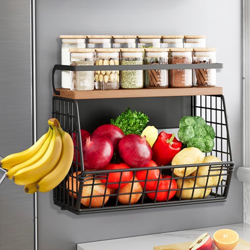 Clothink Magnetic Shelf for Fridge,Onion and Potato Spice Snacks Fruit and Vegetable Storage and Organizer,Wire Basket for Pantry,Kitchen Countertop,RV and Laundry