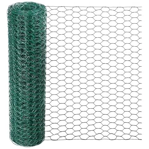 ARIFLOR Chicken Wire for Floral Arrangement - 0.6 Inch Hexagonal Green Floral Chicken Wire Mesh PVC Coated Chicken Wire Fence Netting for Crafts and Garden - 0.9 inch Diameter with 15.7 x 157 inches Cover