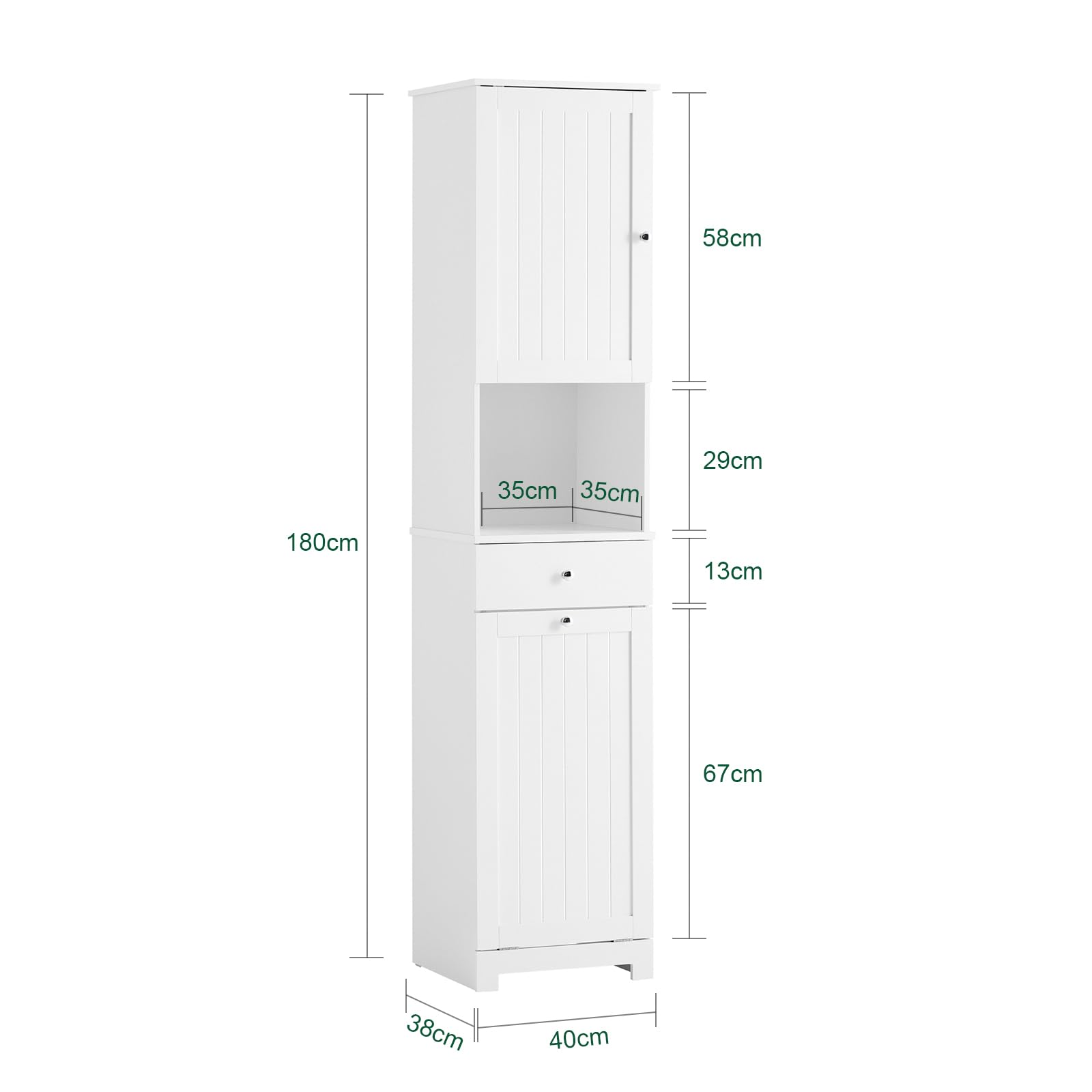 SoBuy Mobile Bagno Salvaspazio con Cesto Portabiancheria 45L 40x38x180cm | Colonna Bagno Stretta con Cassetto Ripiano Aperto e Anta Mobiletto per Lavanderia o WC BZR216-W