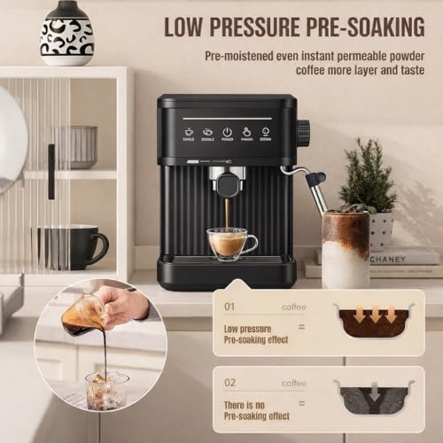 Image of Coffee Maker Machine for Home & Office | Espresso Coffee Machine with Milk Frother Steam Wand, Touch Controls & Temperature Control | Coffee Maker for Cappuccino, Latte, Americano & Mocha