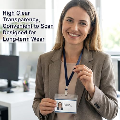 Image of Marspark 200 Sets 4 inchx3 inch Name Badge Holder with Lanyard Bulk, Blue | Waterproof Reusable Plastic with Clip, ID Badges Business School Conference Use, Lanyard Strap for Employees Students Events