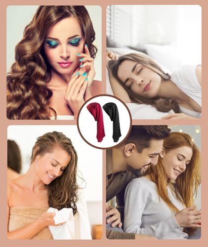 Image of 2-Pack Silk Bonnet for Sleeping, Satin Hair Cap for Sleeping, Bonnet for Curly Hair, Hair Bonnet for Women, Hair Cap for Sleeping, Satin Hair Bonnet for Night Hair Protection