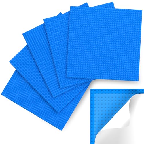 Image of Pokiiulk Classic Baseplates, Peel and Stick Base Plates for Building Bricks, Compatible with Major Brands, Self-Adhersive Base for Bricks 10 inch x 10 inch, 6 Pack Blue