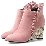 女性足首のブーティハイヒールくさびが尖ったつま先グリッターファッションスエードサイドジッパードレスブーツ (Color : Pink, Size : 25cm)