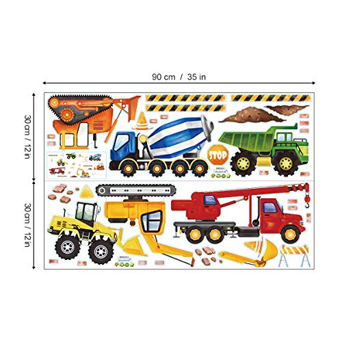 decalmile Construction Wall Decals Trucks Vehicles Wall Stickers Kids Bedroom Boys Room Playroom Wall Decor - Thumbnail 5