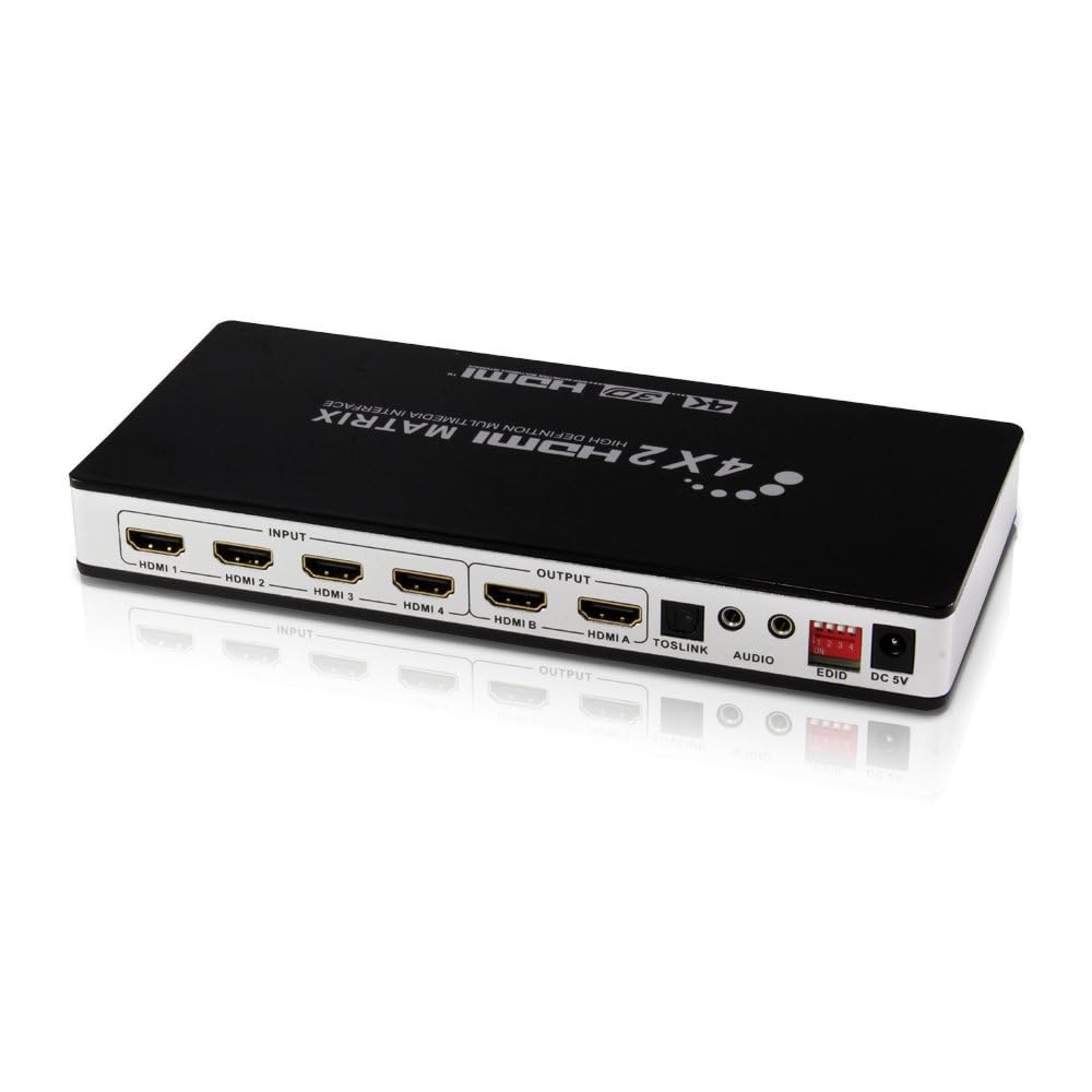 HDMI Matrix 4x2 Switch/Splitter UHD 4K2K UHD 3D z funkcją EDID, HDMI Matrix rozdzielacz przełącznik, MHL, ARC, Cinch, Toslink, RCA