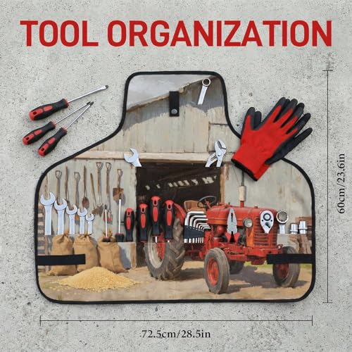 Delantal de trabajo con diseño Barn Tractor ajustable y 8 bolsillos miniatura 2