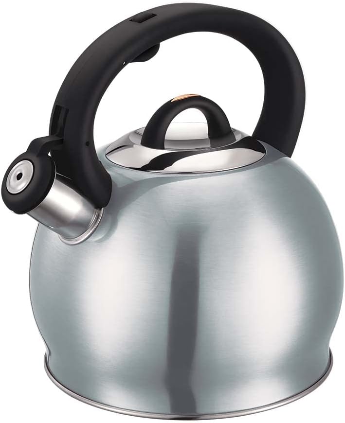 Berlinger Haus Whistling Tea Kettle for Stove Top, 3.2 Quart Stainless Steel Tea Pots for Stove Top, Stovetop Kettle with Push Button Handle, Enhanced Induction Base Stainless Steel Teapot, Silver