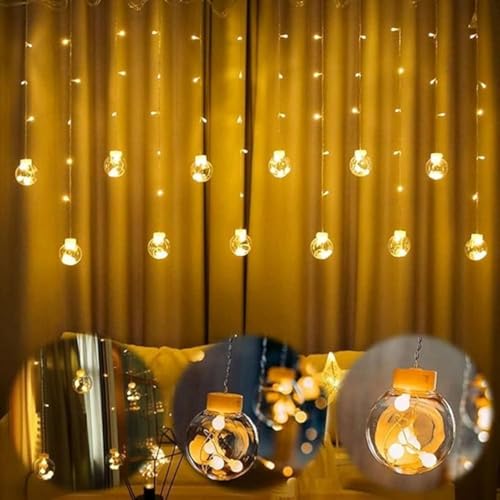 Image of One94Store 12 Wish Ball Curtain LED String Lights - Pack of 1, 3 Meter Warm White Curtain Light with 108 LEDs & 8 Flash Modes for Window, Room, Diwali & Festival Decoration