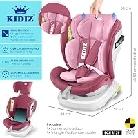 KIDIZ® Autokindersitz mit Isofix i-Size R129 100-150cm bis 12 Jahre, Kinderautositz Gruppe 0/1/2/3, mitwachsender Kindersitz, 5-Punkt-Gurt, höhenverstellbare Kopfstütze, Sitzerhöhung Auto, Rosa – Ansicht 7
