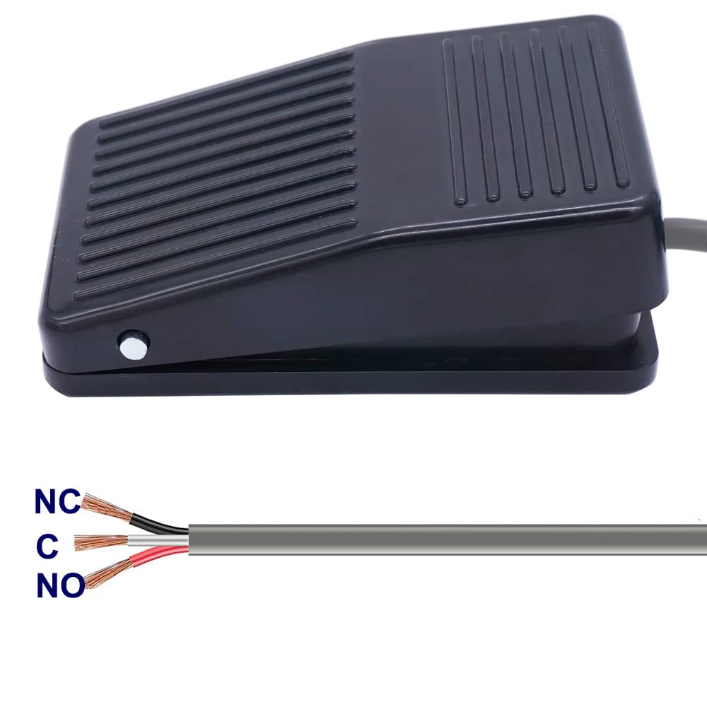 Gebildet 2 Pezzi Interruttore a Pedale Momentaneo, Cavo da 1 Metro (Filo di Rame da 0.5mm²), 5A/250VAC, NO/NC, per Sega da Banco, Sega da Traforo, Banco Router, Troncatrice, Spaccalegna, Spelafili