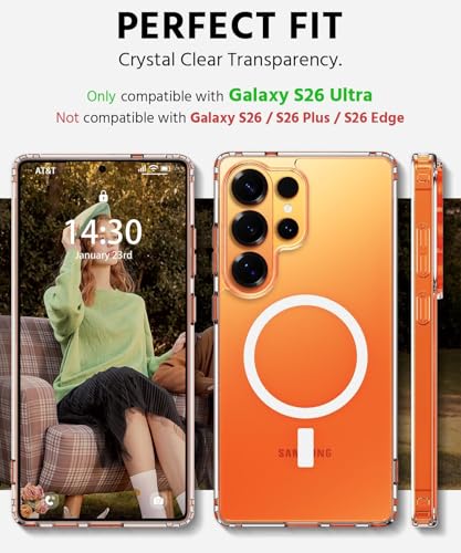 Image of Magnetic Case for Samsung Galaxy S26 Ultra 5G Compatible with MagSafe, Shockproof Phone Bumper Cover, Anti-Scratch Clear Back (Clear)