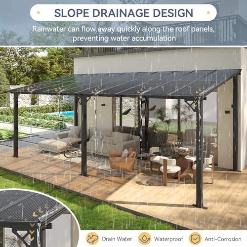 Image of 10' x 20' Lean to Gazebo Pergola, Hardtop Gazebo Metal Large Galvanized Steel Wall Mounted Pergolas on Clearance with Polycarbonate Roof, Awnings, Patio Canopy for Backyard, Deck, Porch