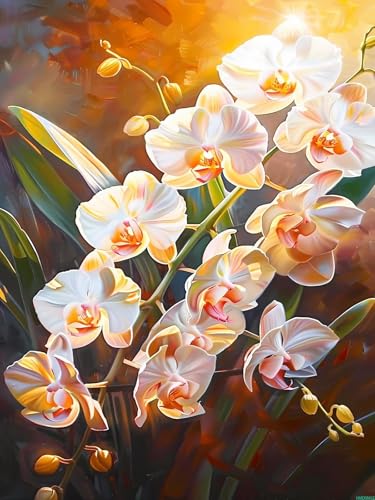 Peinture diamant 5D orchidées au soleil pour créer un salon zen et cosy