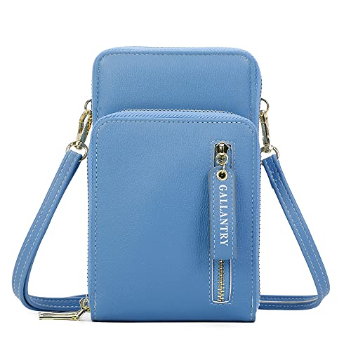 Gallantry - Sac Pochette Bandoulière Femme pour Smartphone - Petit Sacoche Zippé 6.7 Pouces Iphone 13 14 Pro Max - Multifonction Carte PU Cuir Léger - Chic Tendance - Bleu