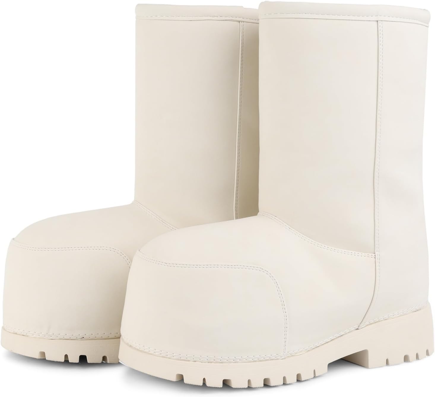 Platform Snow Boots for Women Suede Hippy Fur Boots Mid Calf Slip On Round Toe Winter Booties Comfortable Non-slip