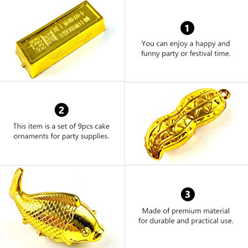 Aboofan 9Pcs Money Cake Topper New Year Figurine Cake Topper Feng Shui Chinese New Year Cake Topper Golden Zodiac Ox Chinese Spring Festival Decoration #TOP4