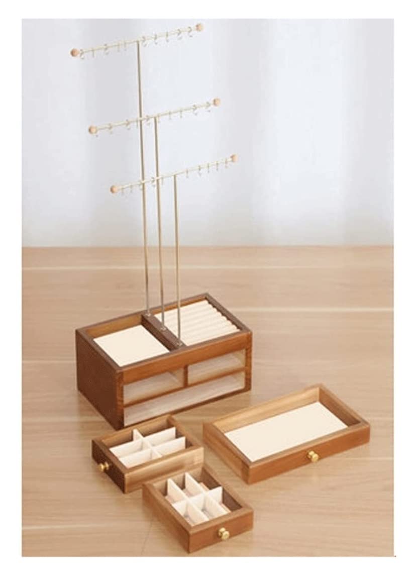 TIANQIHAO Watch Case Wooden Jewelry Box With Display Stand, Watches Earrings Necklaces Jewelry Storage Boxes With 3 Drawers Watch Box,A-Three rows of metal racks