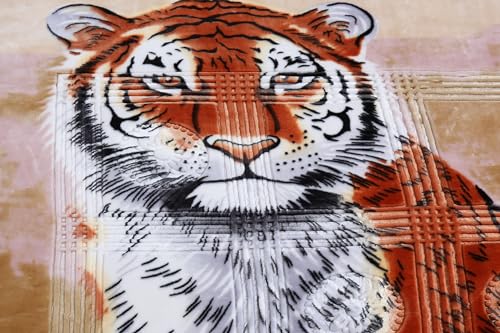Image of Nestl 9 Lbs Velvet Fleece Blanket for Winter - 2 Ply Heavy & Warm Korean Style Bed Blanket - Reversible Printed Raschel Queen Size Blanket - Wrinkle & Fade Resistant - 79 x 94 Inches - Tiger