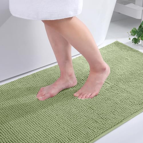 Homaxy Tapis de bain en chenille - Antidérapant - Doux et absorbant - Lavable - 40 x 60 cm - Vert sauge