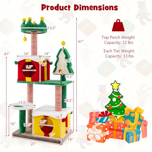 Árbol para gatos navideño de 61 pulgadas multi-niveles miniatura 4