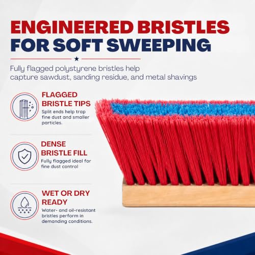 Image of 2-Pack - 36 inch Soft /Fine Sweep Indoor Push Broom with 60 inch Handle. Ideal for Epoxy & Polished Floors. Durable American Made Steel Brackets-All Stainless Steel Hardware. No Plastic. 100% USA Made