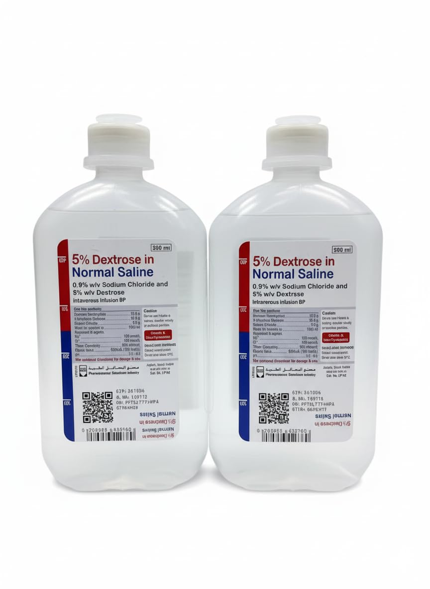 5% Dextrose in Normal Saline 0.9% w/v sodium chloride and 5% w/v Dextrose 500 ml (Pack of 2)