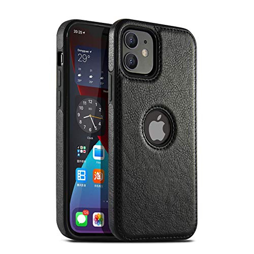 Rétro Coque en Cuir PU pour iPhone 12/12 Pro, Fine Antidérapante Prise en Main Souple Anti-Rayures Cover de Protection Luxueux et Elégant Housse Compatible avec iPhone 12/12 Pro 6.1" (Noir) Cover