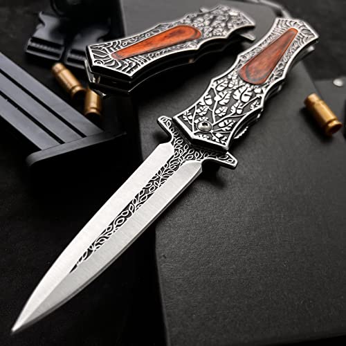 Naxfuss Camping Folding Pocket Knife For Men, Leaf Patterned Handle Tactical Survival Knife With Clip, Father's Day Gifts For Dad #TOP4