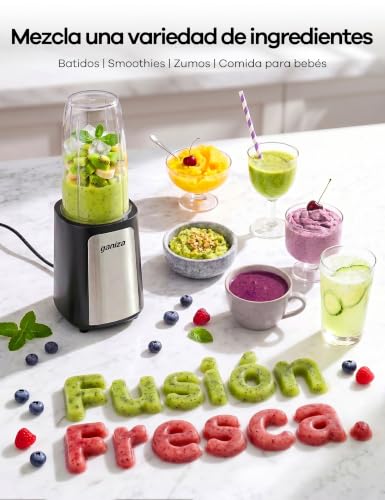 Miniatura 3 de Ganiza Batidora De Vaso Potencia 900 W Batidora De Pie Con 3 Vasos Portátiles 2 X 500 Ml Y 1 X 700 Ml , Minibatidora Con 4 Cuchillas De Acero Inoxidable,Licuadora Eléctrica Para Batidos Y Smoothies