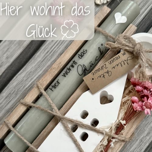 Einweihungsgeschenk Haus/Wohnung - Holzbox mit Kerze - wunderschön verziert - Einzugsgeschenke Haus/Wohnung - Tolles Geschenk zur Hauseinweihung - mit Trockenblumen - liebevoll und persönlich (Glück)
