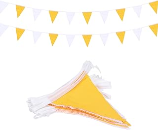 sourcing map Banderines de tela de 32 pies para colgar, color amarillo y blanco para Navidad, despedida de soltera, fiesta, aniversario, boda, festivales, decoración, 36 unidades