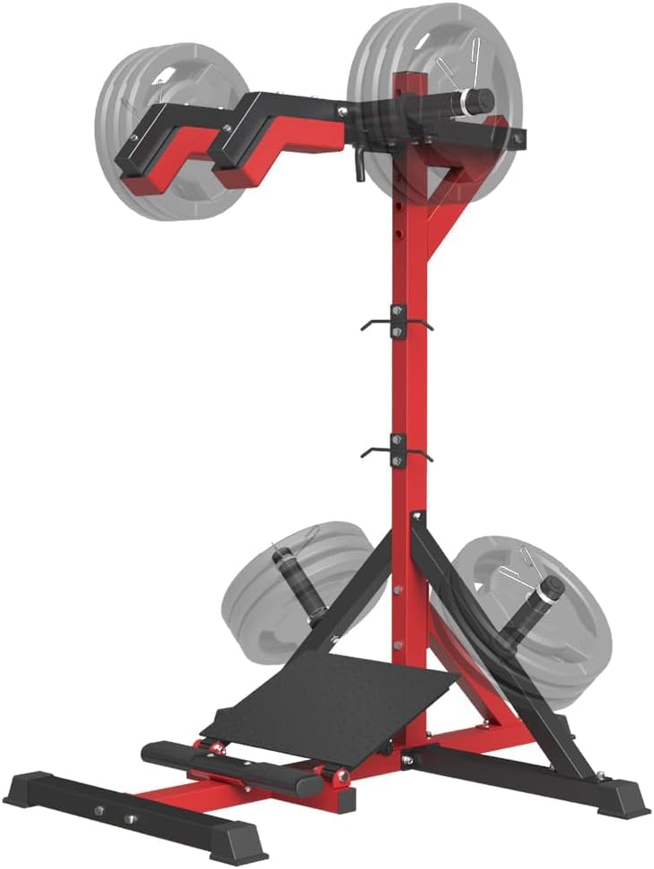 FAGUS H Black Red Hack Squat Machine Leverage Squat Calf Raise Machine Leg Exercise Pendulum Squats Machine with Weight Storage Posts and Band Hooks Lower Body Special Home Gym Training Machine