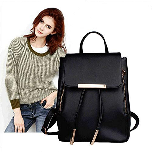 Bolsa de ombro fashion de couro PU feminina feminina para meninas mochila de viagem Preto Medium