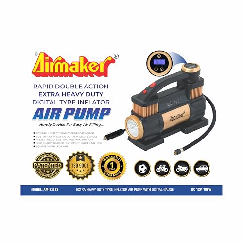 Image of AM3312S Rapid Double Action Extra Heavy Duty Digital Tyre Inflator Air Pump, DC 12V, 60 Liters Per Minute,Black