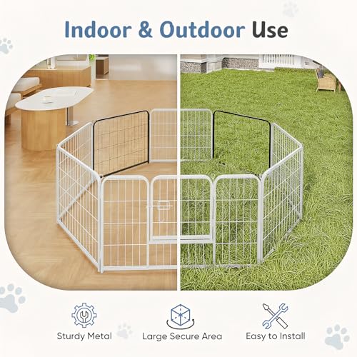 Image of DUMOS Dog Playpen 24 Inch 2 Panels Indoor Outdoor Metal Pet Fence | Foldable Dog Play Pen with Door, Portable Exercise, RV Camping, Puppy Small Dogs