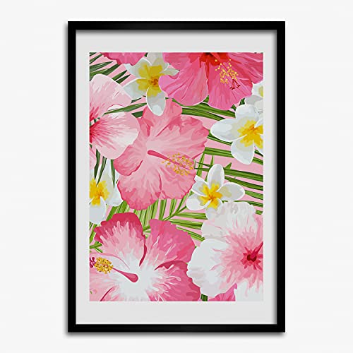 Tableau moderne fleurs tropicales 50x70 cm Tulup avec cadre en bois et support MDF stable