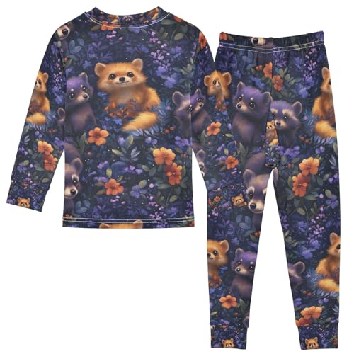 senya Beautiful Raccoon Flower Pajamas Set Long Sleeve Soft Cotton Sleepwear 2 Piece2